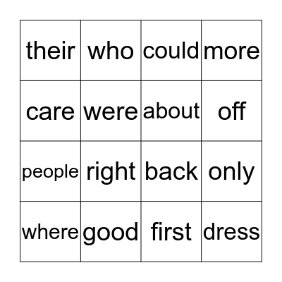2nd Grade Words Bingo Card