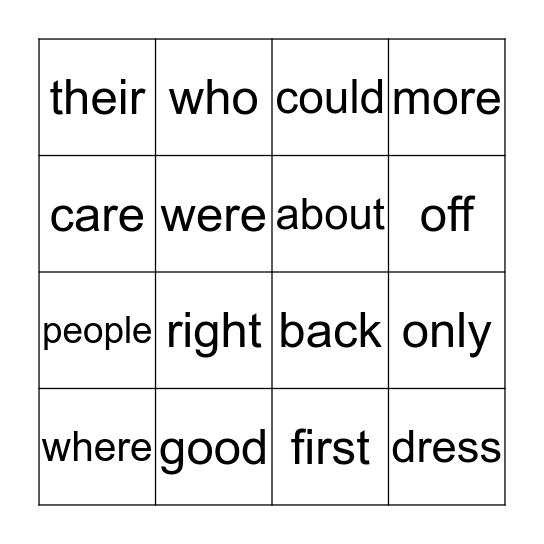 2nd Grade Words Bingo Card