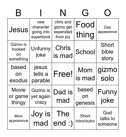 Superbook Bingo Card