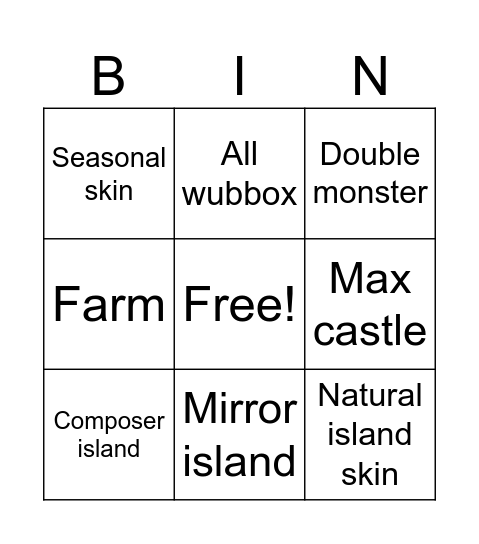 Untitled Bingo Card