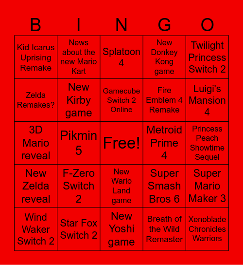 Switch 2 Direct Bingo Card