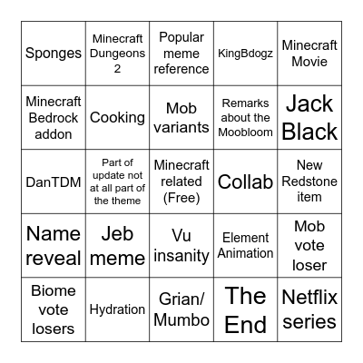Minecraft Live Bingo Card