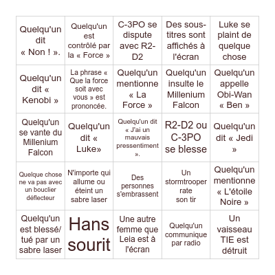 STAR WARS: A NEW HOPE Bingo Card