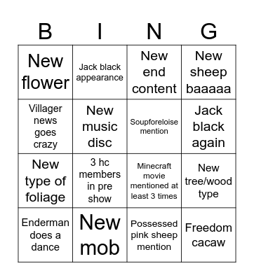 MINECRAFT LIVE RAAAH Bingo Card