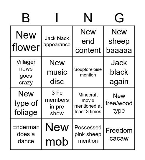 MINECRAFT LIVE RAAAH Bingo Card