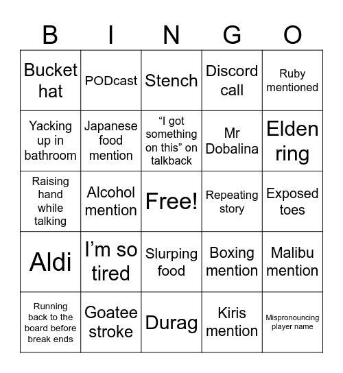 Perfett BINGO Card