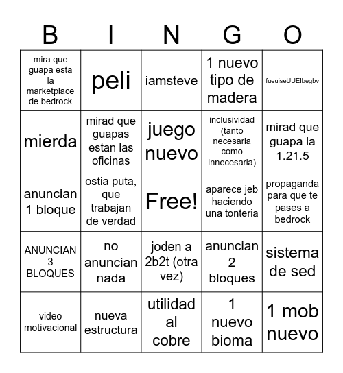 maincrah laif Bingo Card