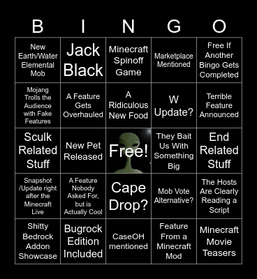 Minecraft Live Bingo Card