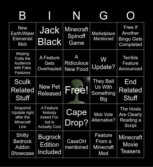 Minecraft Live Bingo Card
