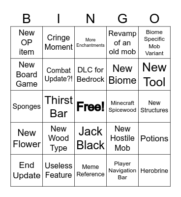 Minecraft Live Bingo Card