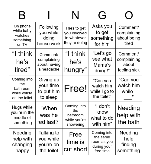 Mama’s on break Bingo Card