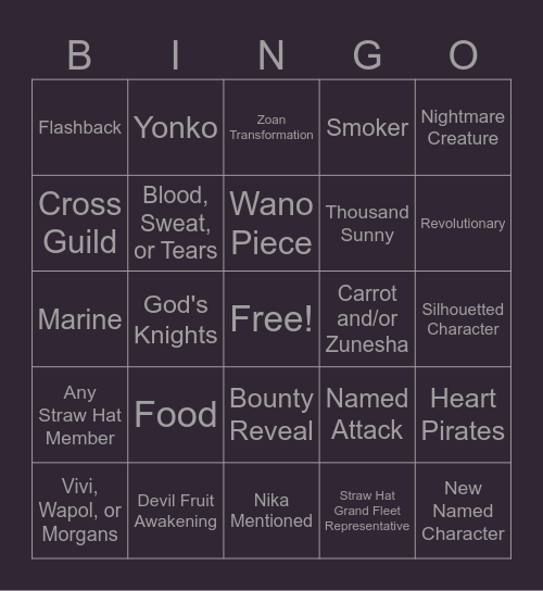 One Piece Chapter 1143 Bingo Card