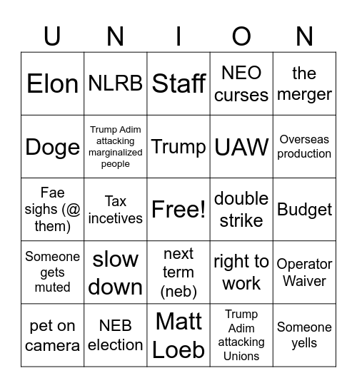 union bingo march 25 Bingo Card