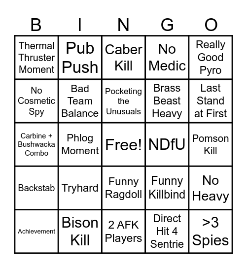 TF2 Bingo Card