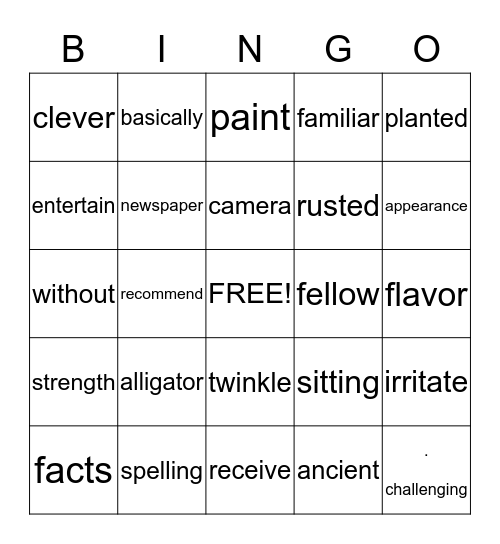 Word Bingo Card