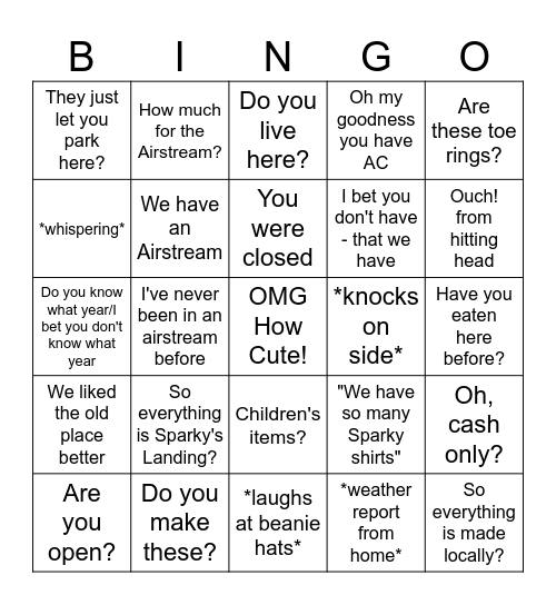 Airstream Bingo Card