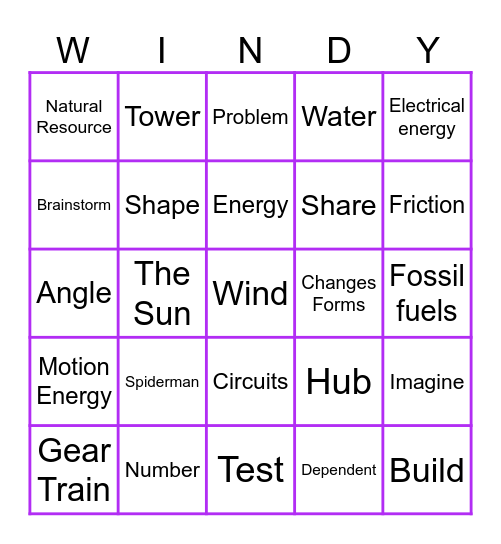 Wind Turbine Bingo Card