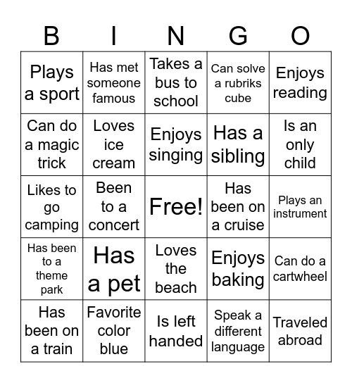 Introduction Bingo Card