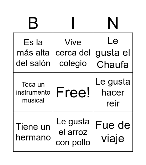 Bingo del 2do C Bingo Card