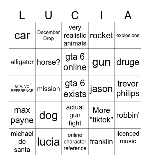 Gta 6 trailer 2 Bingo Card
