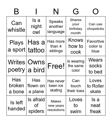Find Someone Who Bingo Card