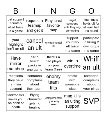 Marvel Rivals QP Bingo Card