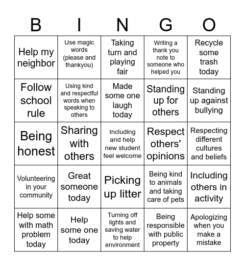 How can you be a good citizen? Bingo Card