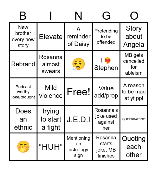 ros and mb Bingo Card