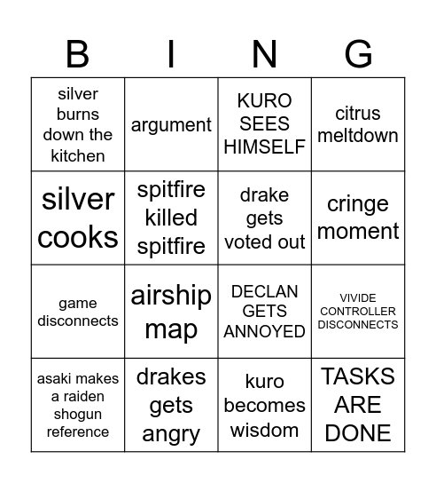 SUSSY SATURDAY Bingo Card