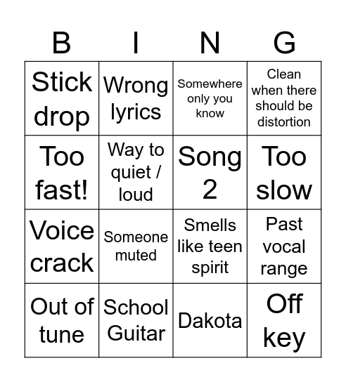 U18 2025 Bingo Card