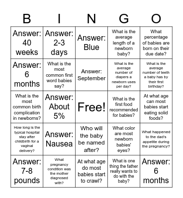 Baby Shower Bingo Card
