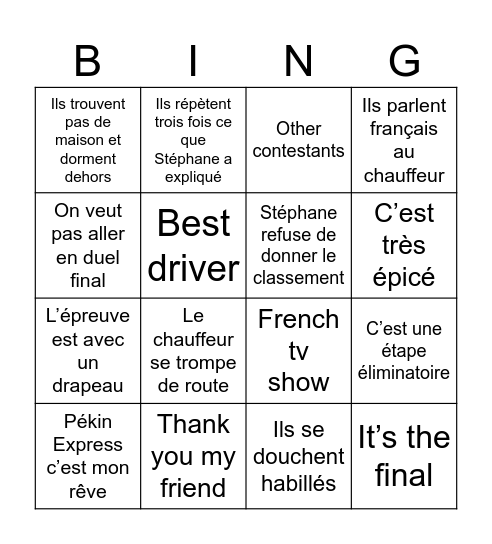 Pekin Express 2025 Bingo Card