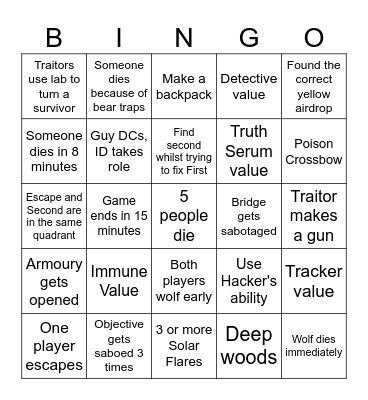Project Winter Normal 1 Bingo Card