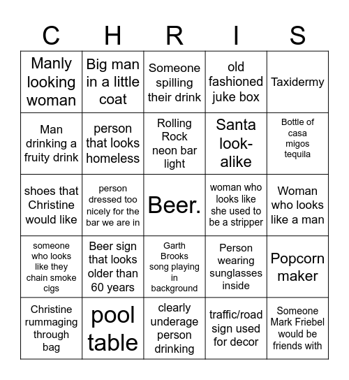 60th Birthday Bar Bingo Card