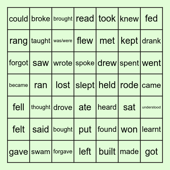 IRREGULAR  VERBS Bingo Card