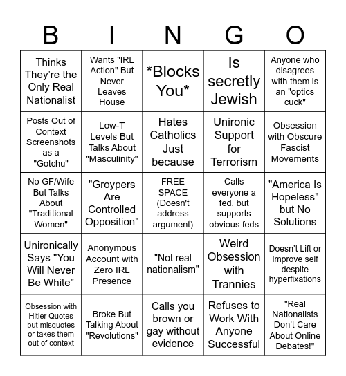Wignat/Wigger Bingo Card Bingo Card
