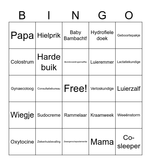 Baby Shower Bingo Card