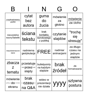 Zła prezentacja BINGO Card