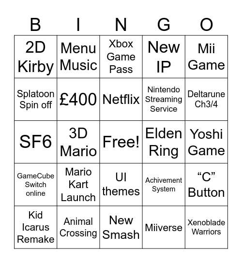Switch 2 Bingo Card