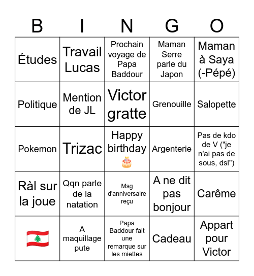 B-day Bingo Card