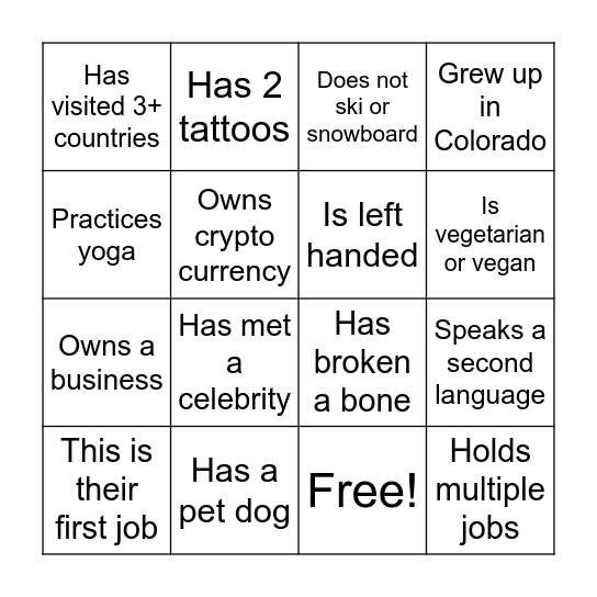 Guest Bingo Card