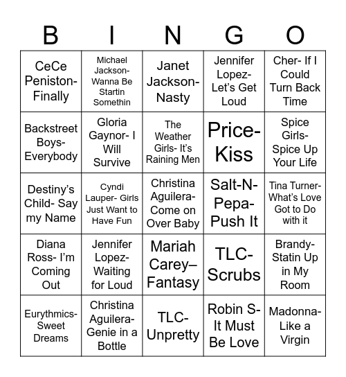 80's & 90's Bingo Card