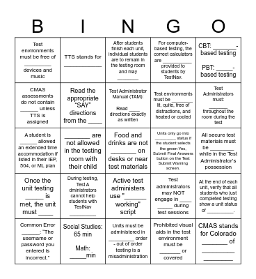 CMAS Training Bingo Card