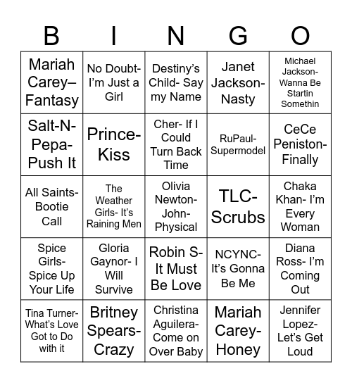 80's & 90's Bingo Card