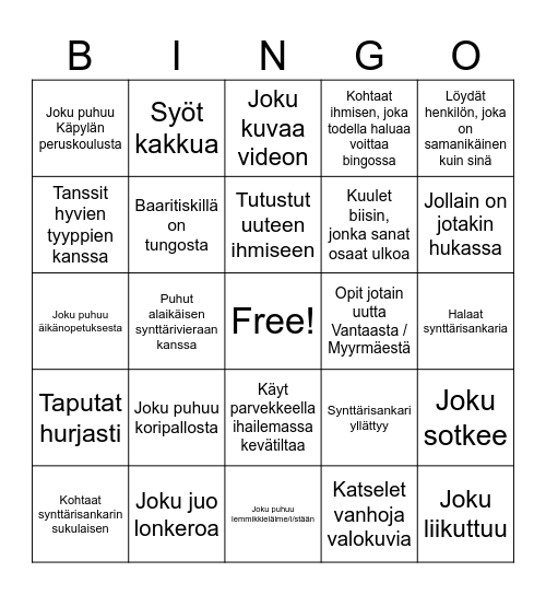 Synttäribingo S50 Bingo Card