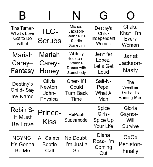 80's & 90's Bingo Card