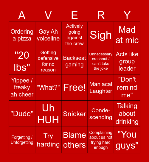 Hunter Bingo Card