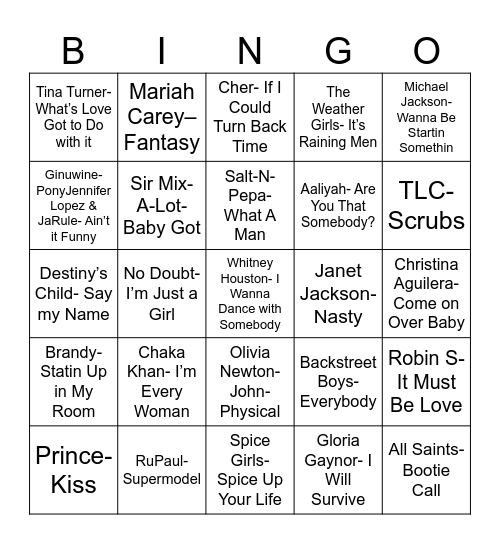 80's & 90's Bingo Card