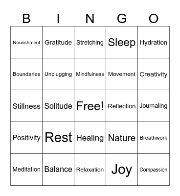 Mental health Bingo Card