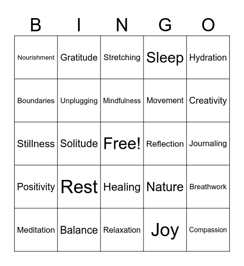 Mental health Bingo Card